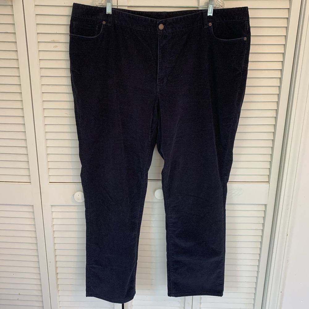 LL Bean Favorite Fit Corduroy Pants Womens 22W Reg Navy Blue Straight Leg 298169